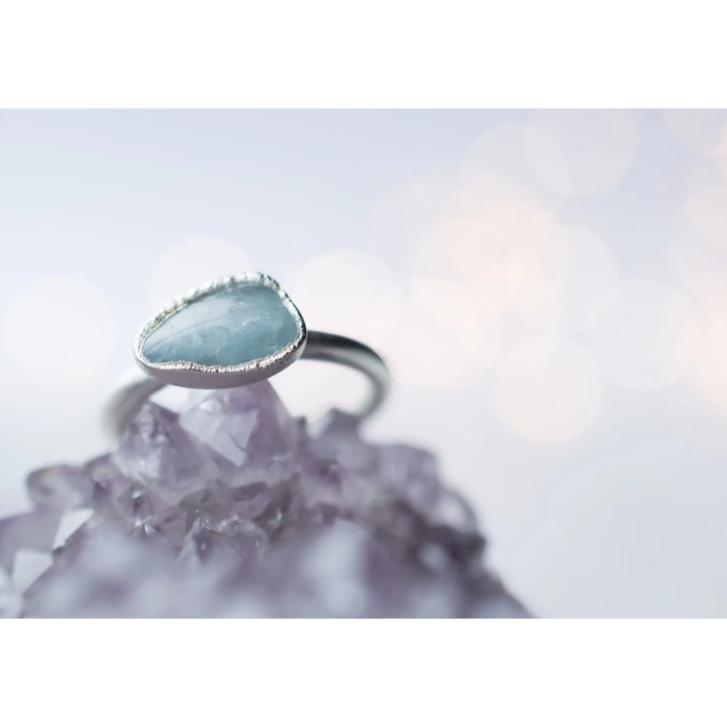 Silver Aquamarine crystal ring | Raw aquamarine ring
