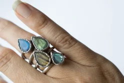 Silver Labradorite ring | Gemstone stacking ring