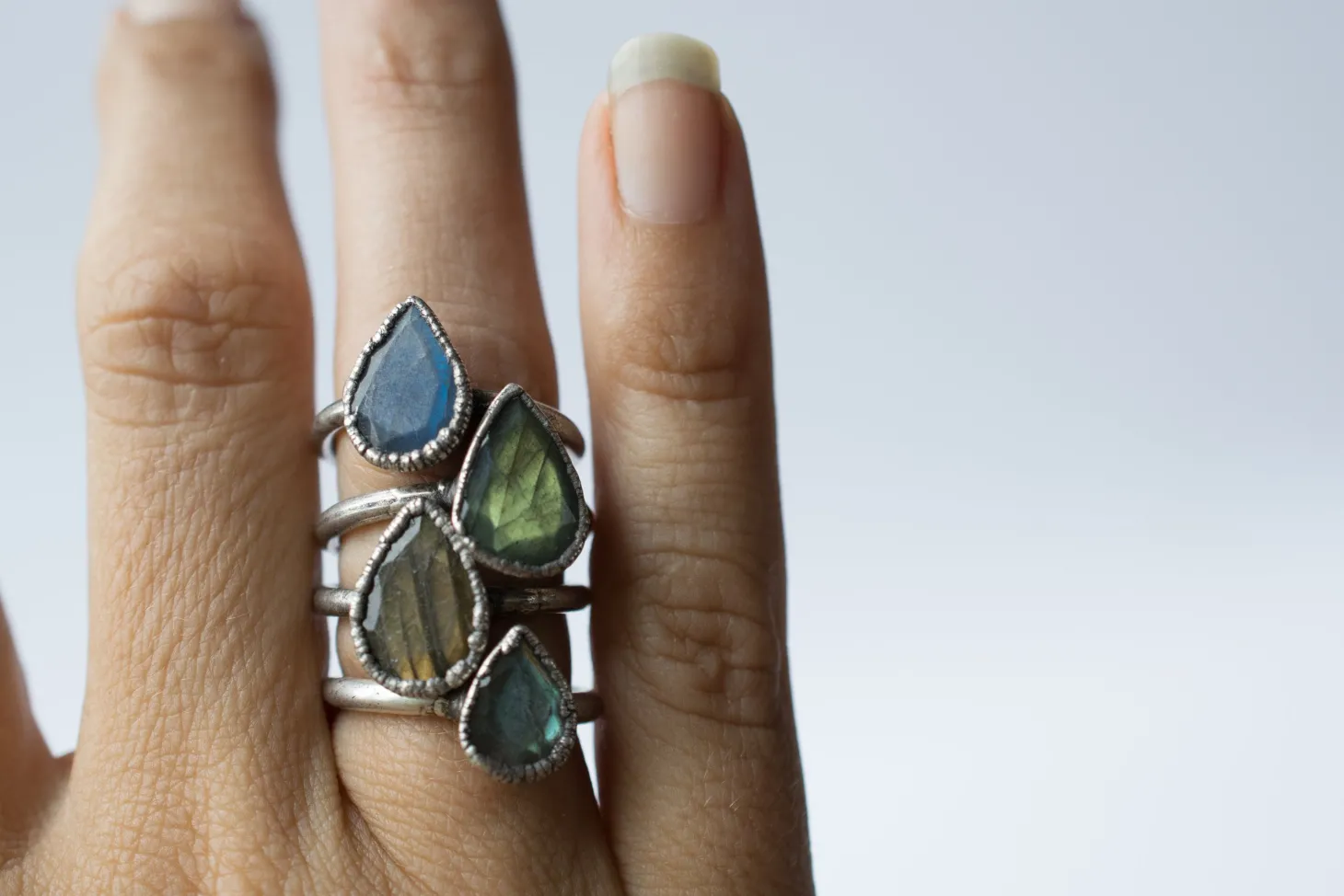 Silver Labradorite ring | Gemstone stacking ring