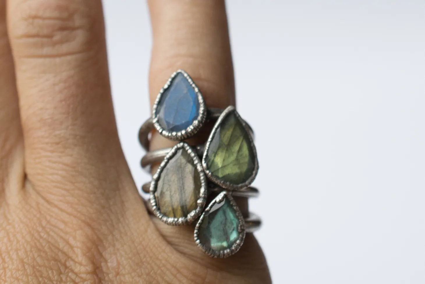 Silver Labradorite ring | Gemstone stacking ring