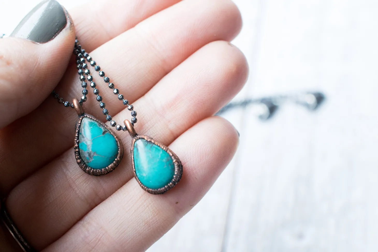 Turquoise teardrop necklace | Raw turquoise jewelry