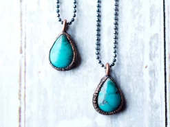 Turquoise teardrop necklace | Raw turquoise jewelry